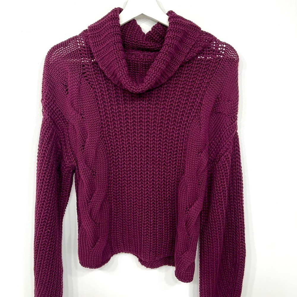 525 chunky cotton cable knit oversized sweater burgundy S